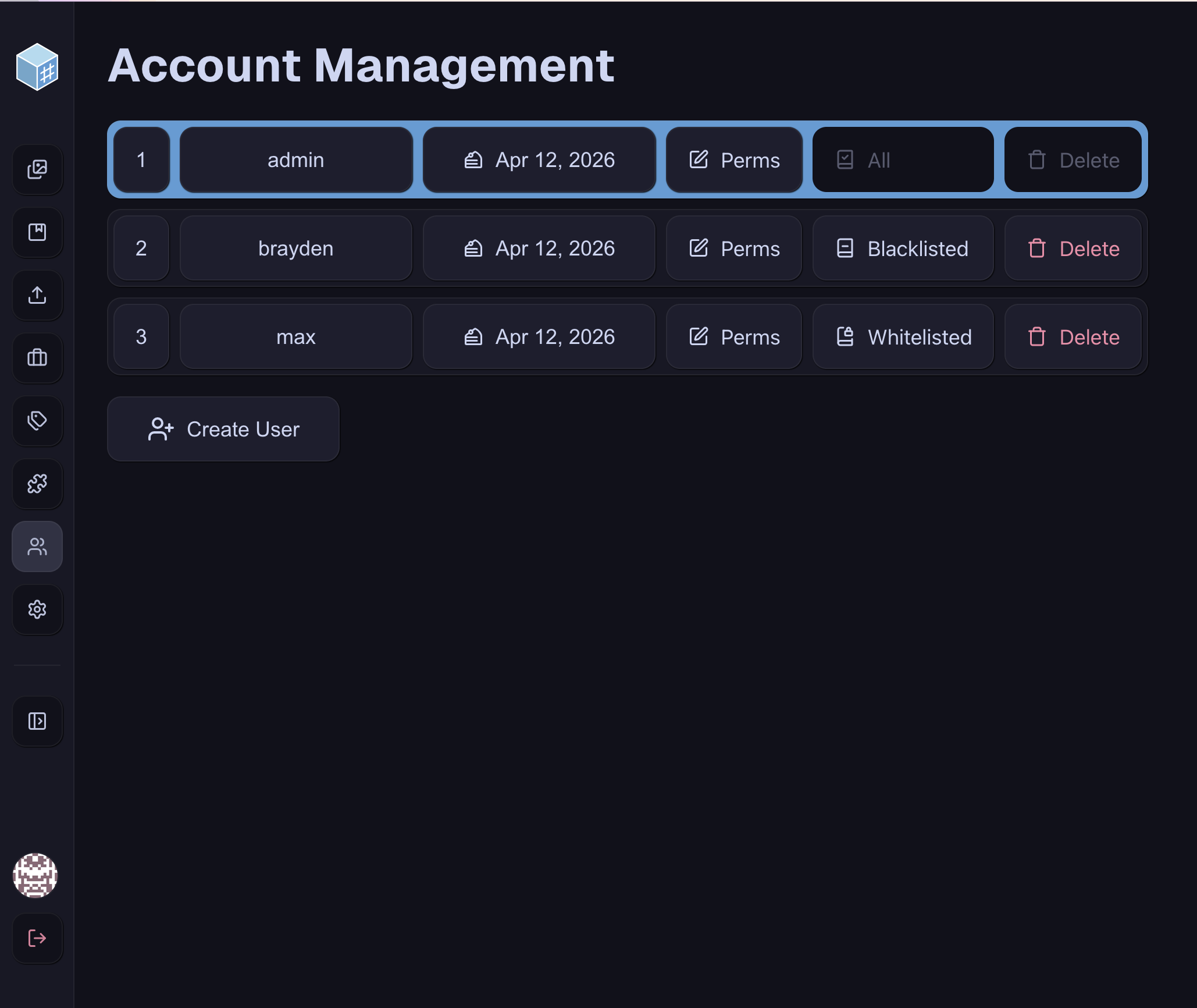Accounts Page
